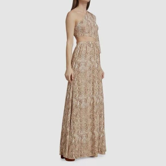 L’agence Fontana Snake Print Cutout One Sleeve Maxi Resort Dress NWT Size Large - Picture 1 of 9